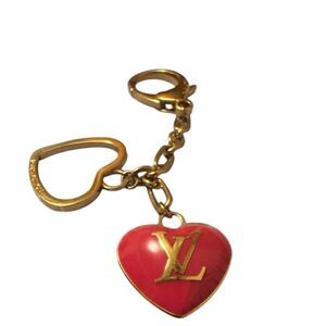 Louis Vuitton Gold LV Bijoux Sac Coeur Hearts Keychain Bag Charm Keyring